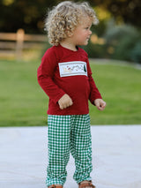 Christmas Tree Dog Smocking Embroidered Plaid Boys Set - Rylee Faith Designs - Flyclothing LLC