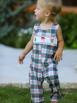 Christmas Jonjon Plaid Smocking Embroidered Boys Romper - Rylee Faith Designs - Flyclothing LLC
