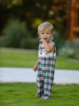 Christmas Jonjon Plaid Smocking Embroidered Boys Romper - Rylee Faith Designs - Flyclothing LLC
