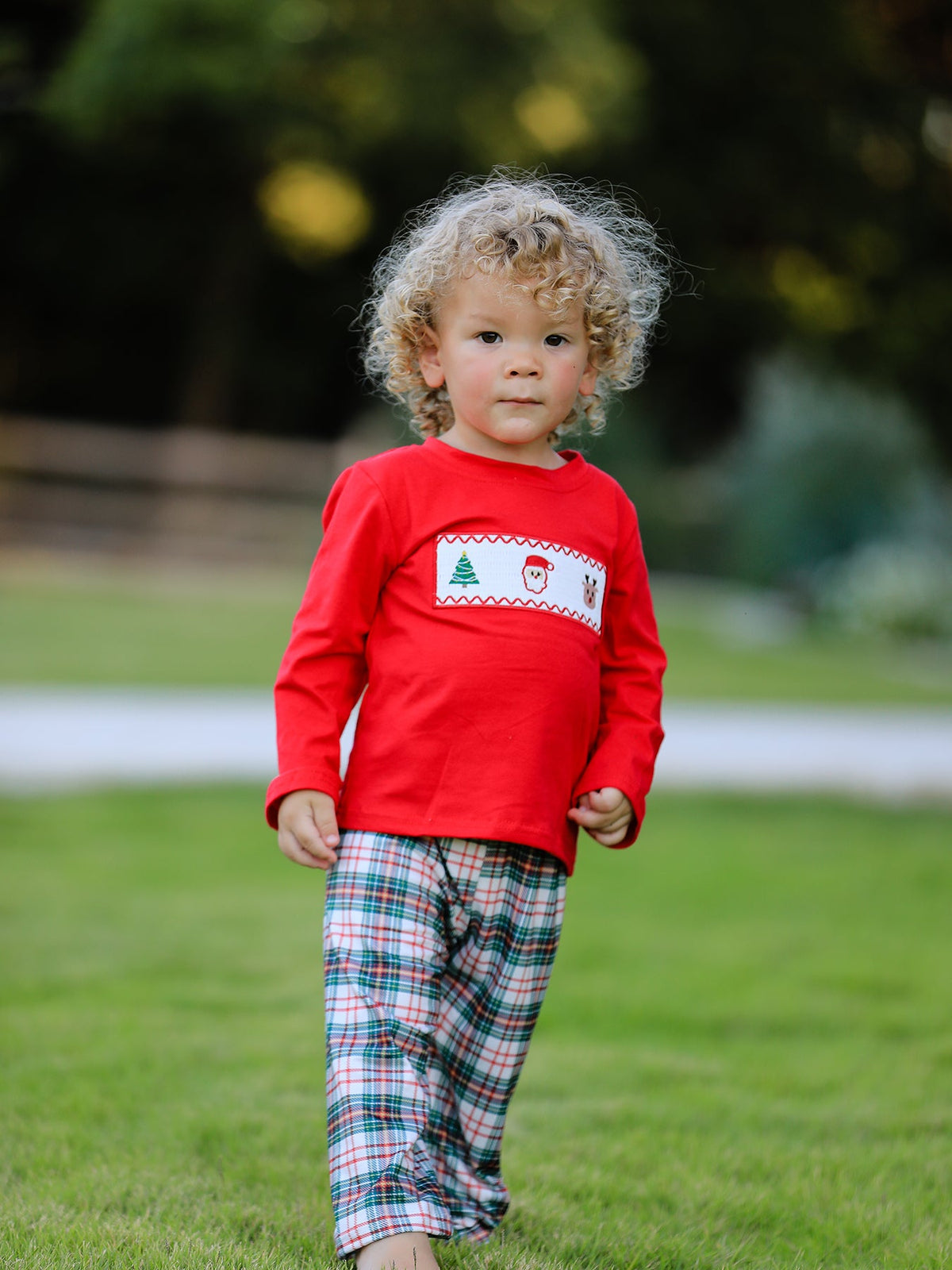 Christmas Plaid Smocking Embroidered Boys Set - Rylee Faith Designs - Flyclothing LLC