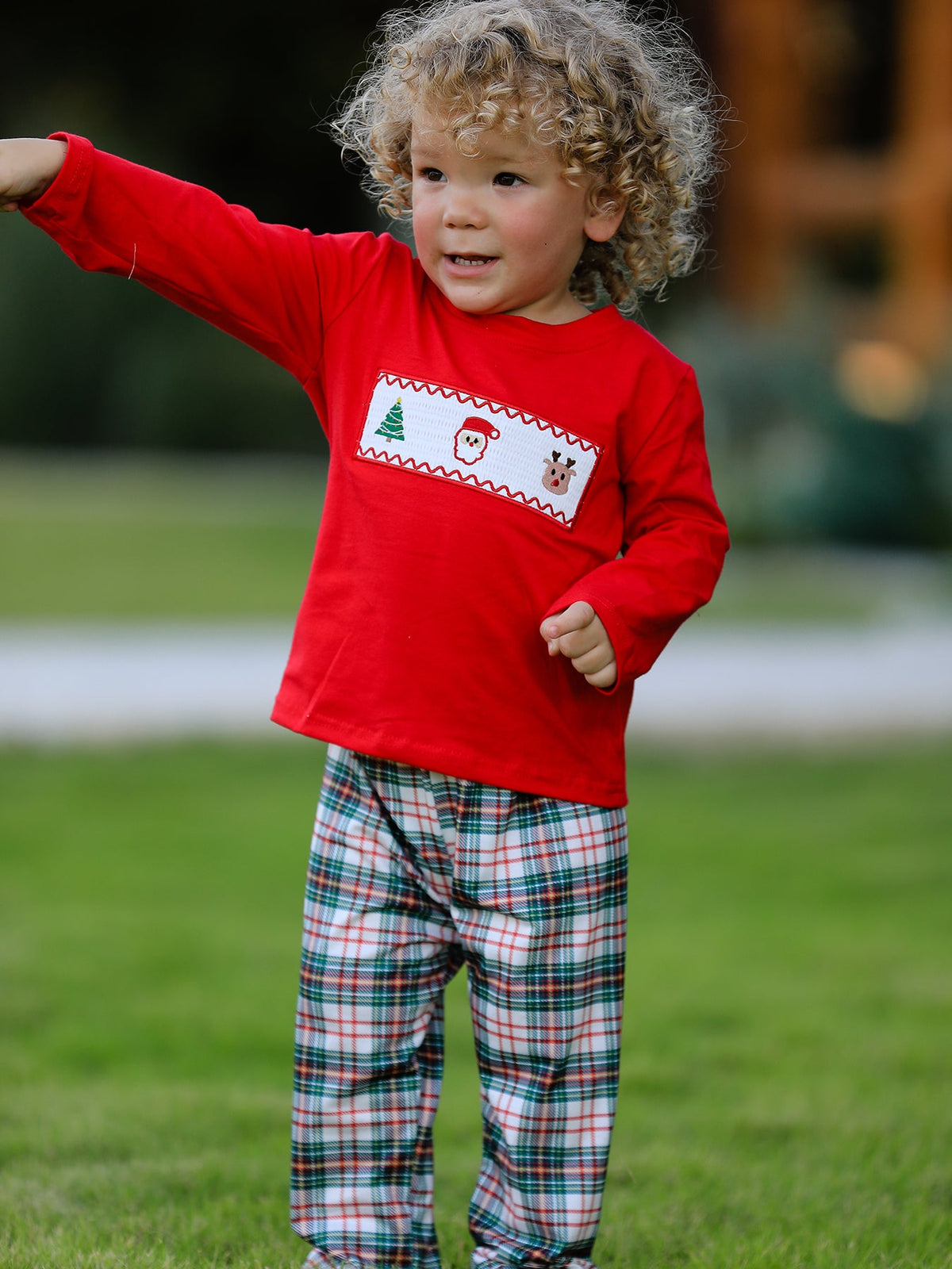 Christmas Plaid Smocking Embroidered Boys Set - Rylee Faith Designs - Flyclothing LLC