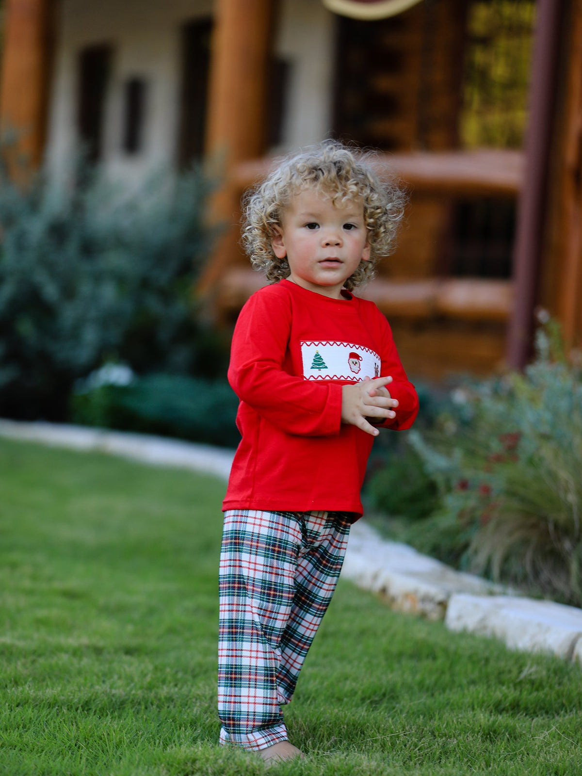 Christmas Plaid Smocking Embroidered Boys Set - Rylee Faith Designs - Flyclothing LLC