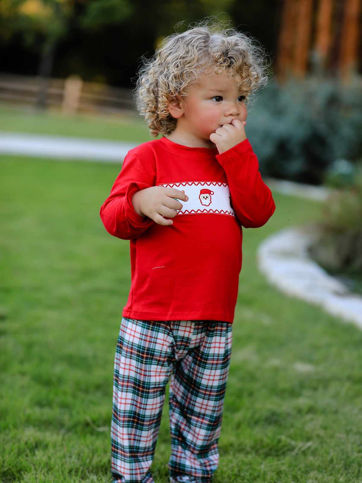 Christmas Plaid Smocking Embroidered Boys Set - Rylee Faith Designs - Flyclothing LLC