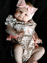 Christmas Vintage-Style Plaid Embroidered Gingerbread and Bows Girls Romper