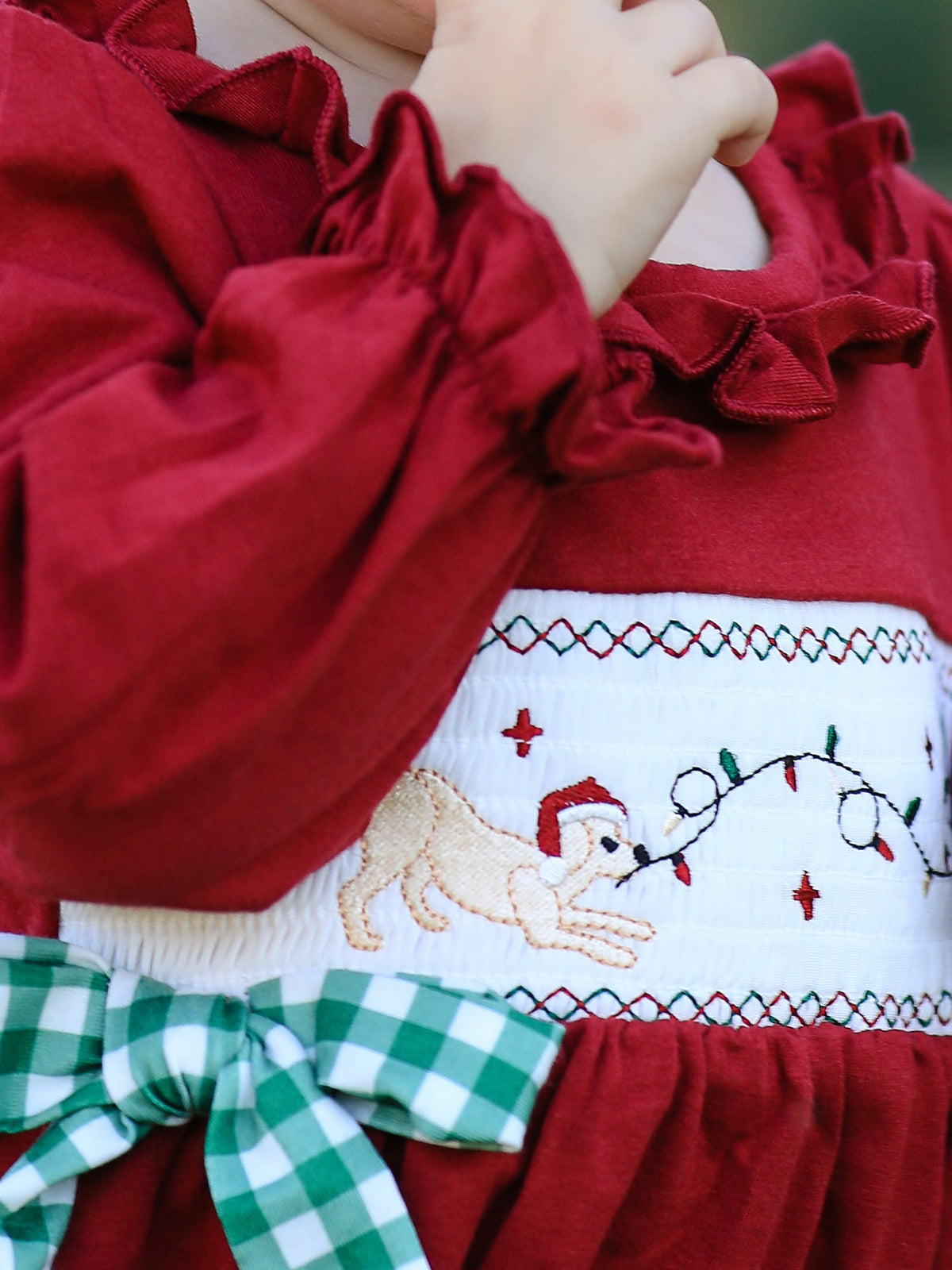 Christmas Embroidered Baby Girls Romper with Green Plaid Bow - Rylee Faith Designs - Flyclothing LLC