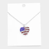 Rhinestone Embellished American USA Flag Heart Pendant Necklace - Madeline Love - Flyclothing LLC