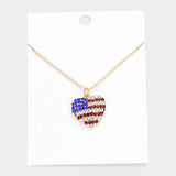Rhinestone Embellished American USA Flag Heart Pendant Necklace - Madeline Love - Flyclothing LLC