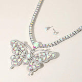 Rhinestone Embellished Butterfly Pendant Accented Tennis Chain Evening Necklace - Madeline Love - Flyclothing LLC