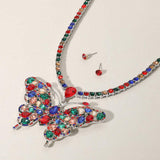 Rhinestone Embellished Butterfly Pendant Accented Tennis Chain Evening Necklace - Madeline Love - Flyclothing LLC