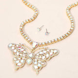 Rhinestone Embellished Butterfly Pendant Accented Tennis Chain Evening Necklace - Madeline Love - Flyclothing LLC