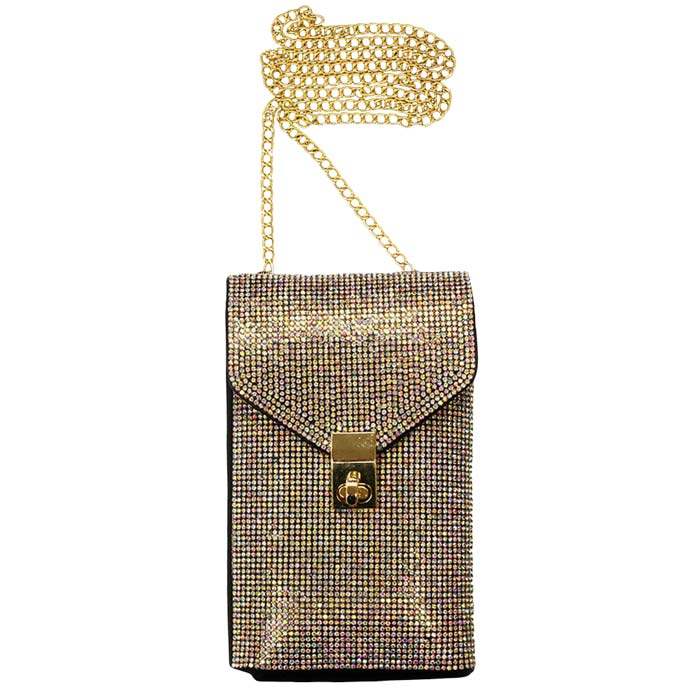 Rhinestone Embellished Chain Crossbody Bag - Madeline Love - Flyclothing LLC