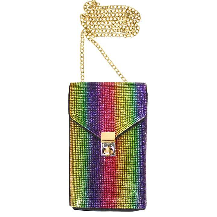 Rhinestone Embellished Chain Crossbody Bag - Madeline Love - Flyclothing LLC