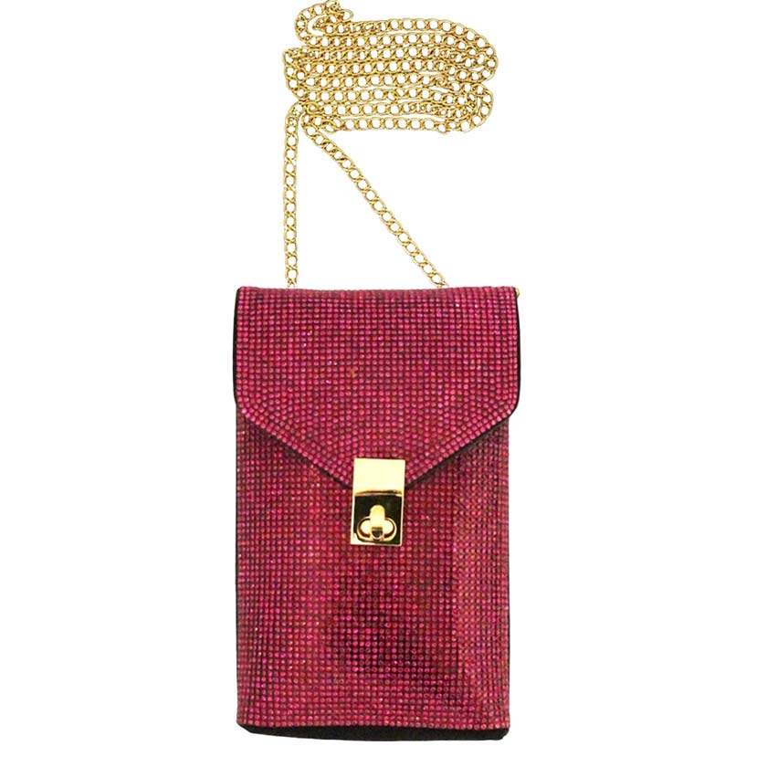 Rhinestone Embellished Chain Crossbody Bag - Madeline Love - Flyclothing LLC