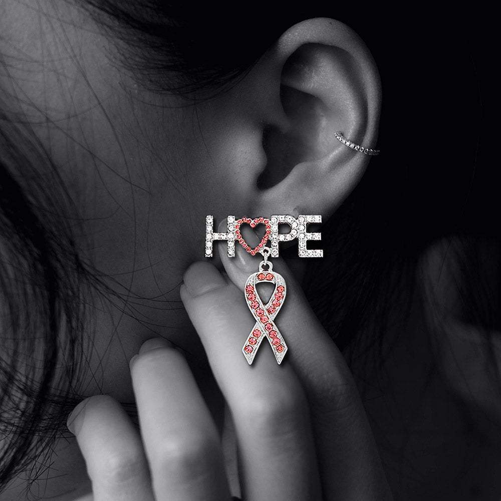 Rhinestone Embellished Hope Message Pink Ribbon Link Dangle Earrings - Madeline Love - Flyclothing LLC