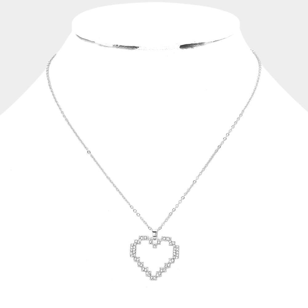 Rhinestone Embellished Open Heart Pendant Necklace - Madeline Love - Flyclothing LLC