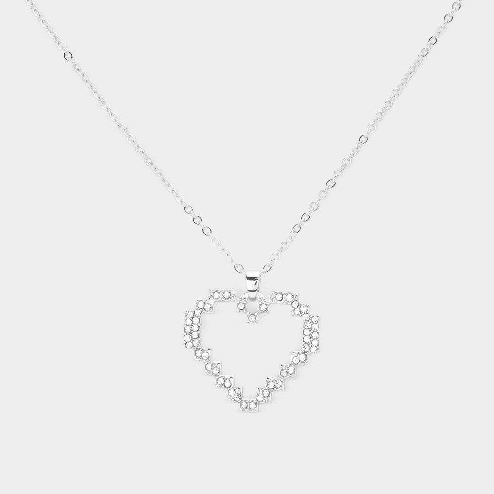 Rhinestone Embellished Open Heart Pendant Necklace - Madeline Love - Flyclothing LLC