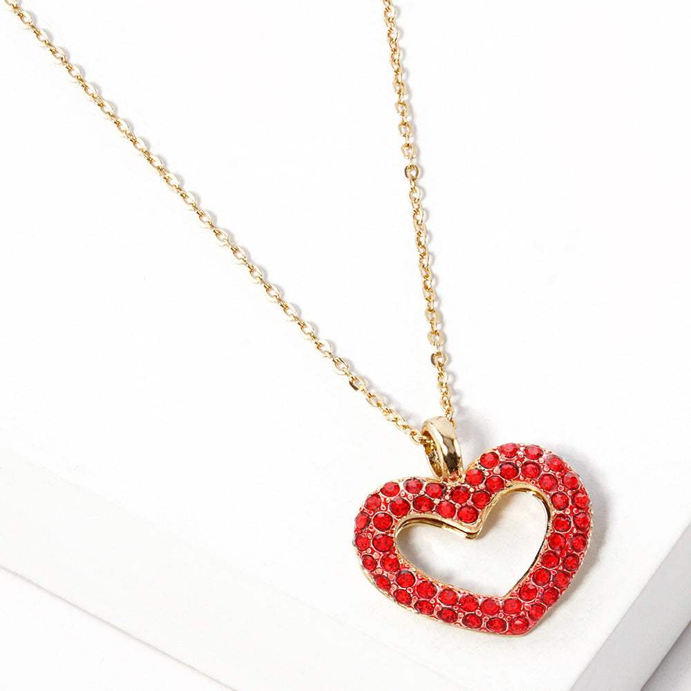 Rhinestone Embellished Open Heart Pendant Necklace - Madeline Love - Flyclothing LLC