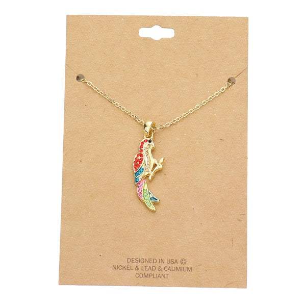 Rhinestone Embellished Parrot Pendant Charm Necklace - Madeline Love - Flyclothing LLC