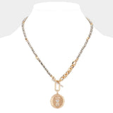 Rhinestone Evil Eye Heart Horseshoe Accented Metal Round Pendant Faceted Beaded Necklace - Madeline Love - Flyclothing LLC