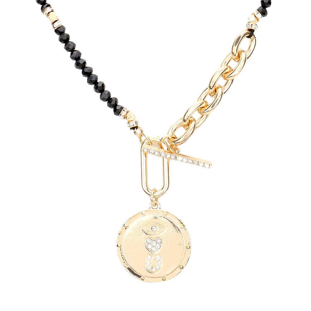 Rhinestone Evil Eye Heart Horseshoe Pendant Beaded Necklace - Madeline Love - Flyclothing LLC