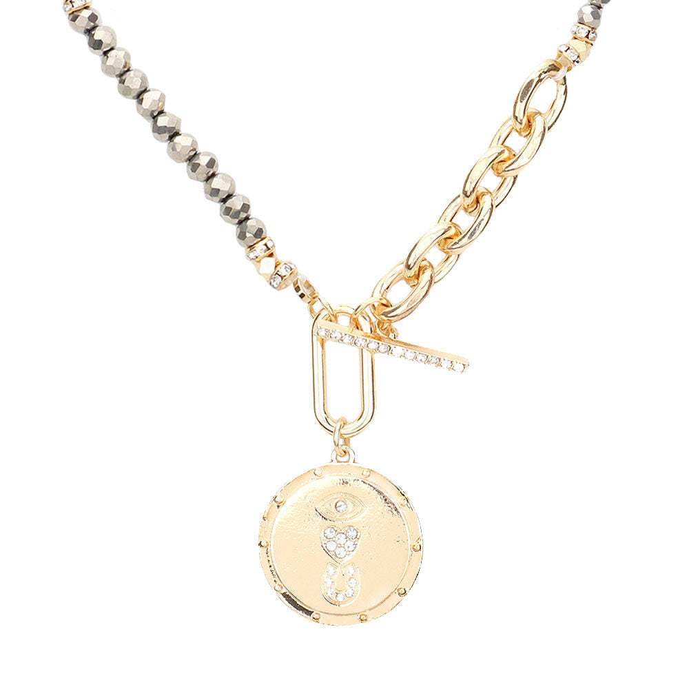 Rhinestone Evil Eye Heart Horseshoe Pendant Beaded Necklace - Madeline Love - Flyclothing LLC
