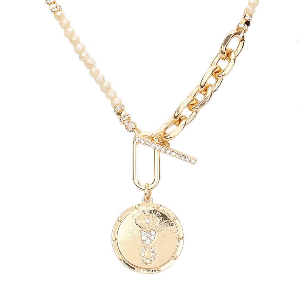 Rhinestone Evil Eye Heart Horseshoe Pendant Beaded Necklace - Madeline Love - Flyclothing LLC