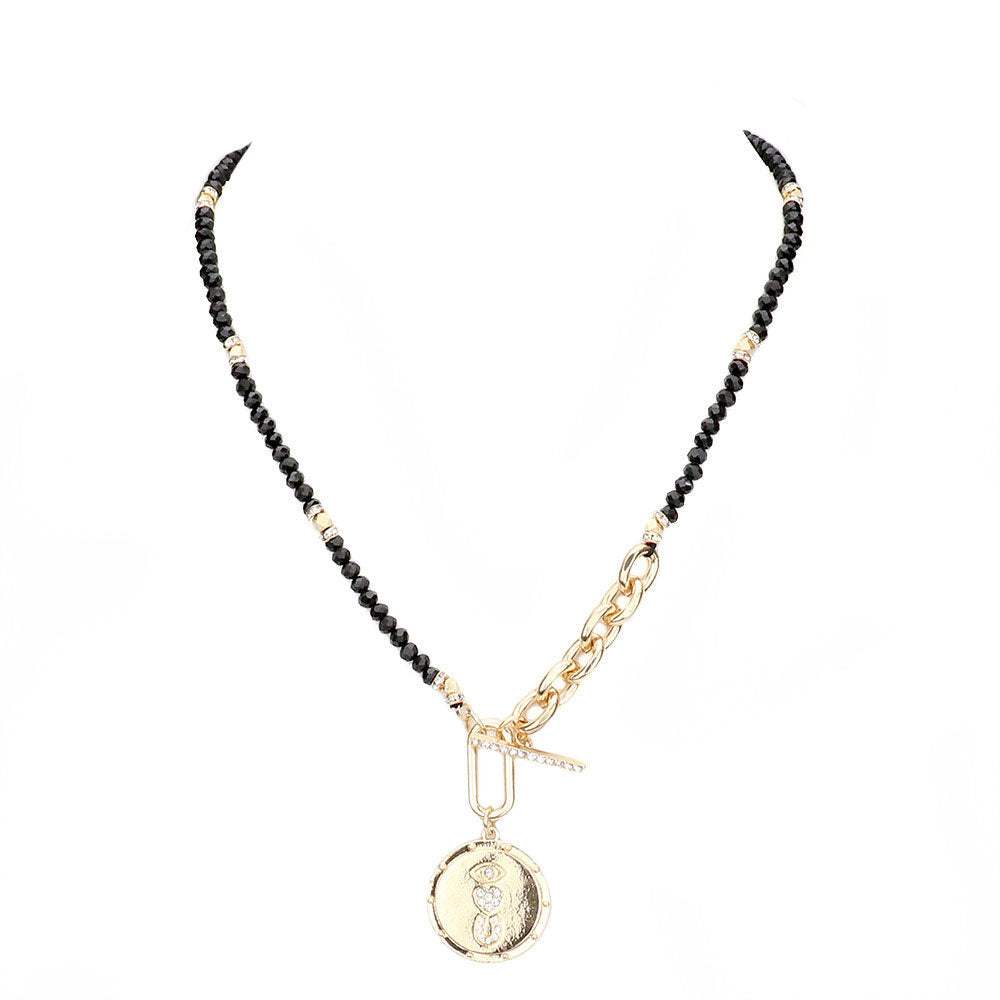 Rhinestone Evil Eye Heart Horseshoe Pendant Beaded Necklace - Madeline Love - Flyclothing LLC