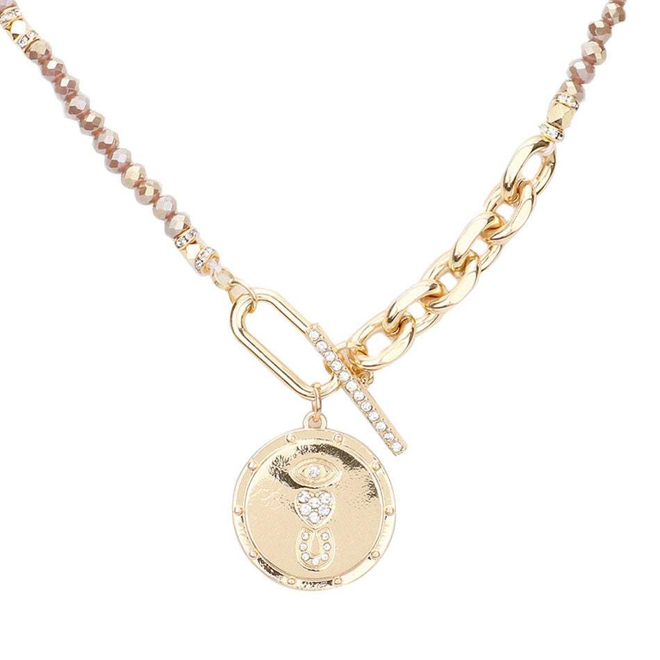 Rhinestone Evil Eye Heart Horseshoe Pendant Beaded Necklace - Madeline Love - Flyclothing LLC