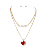 Rhinestone LOVE Message Enamel Heart Pendant Jewelry Set - Madeline Love - Flyclothing LLC