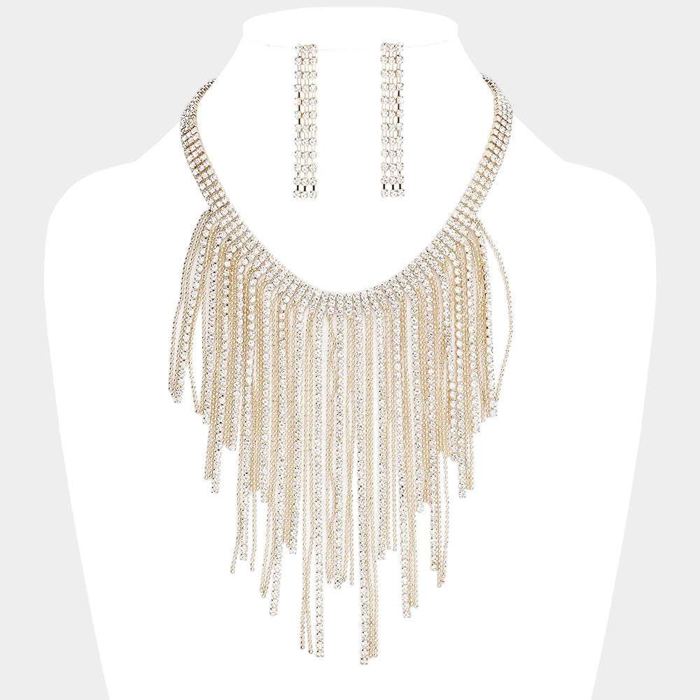 Rhinestone Metal Ball Chain Fringe Choker Necklace - Madeline Love - Flyclothing LLC