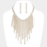 Rhinestone Metal Ball Chain Fringe Choker Necklace - Madeline Love - Flyclothing LLC