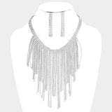 Rhinestone Metal Ball Chain Fringe Choker Necklace - Madeline Love - Flyclothing LLC