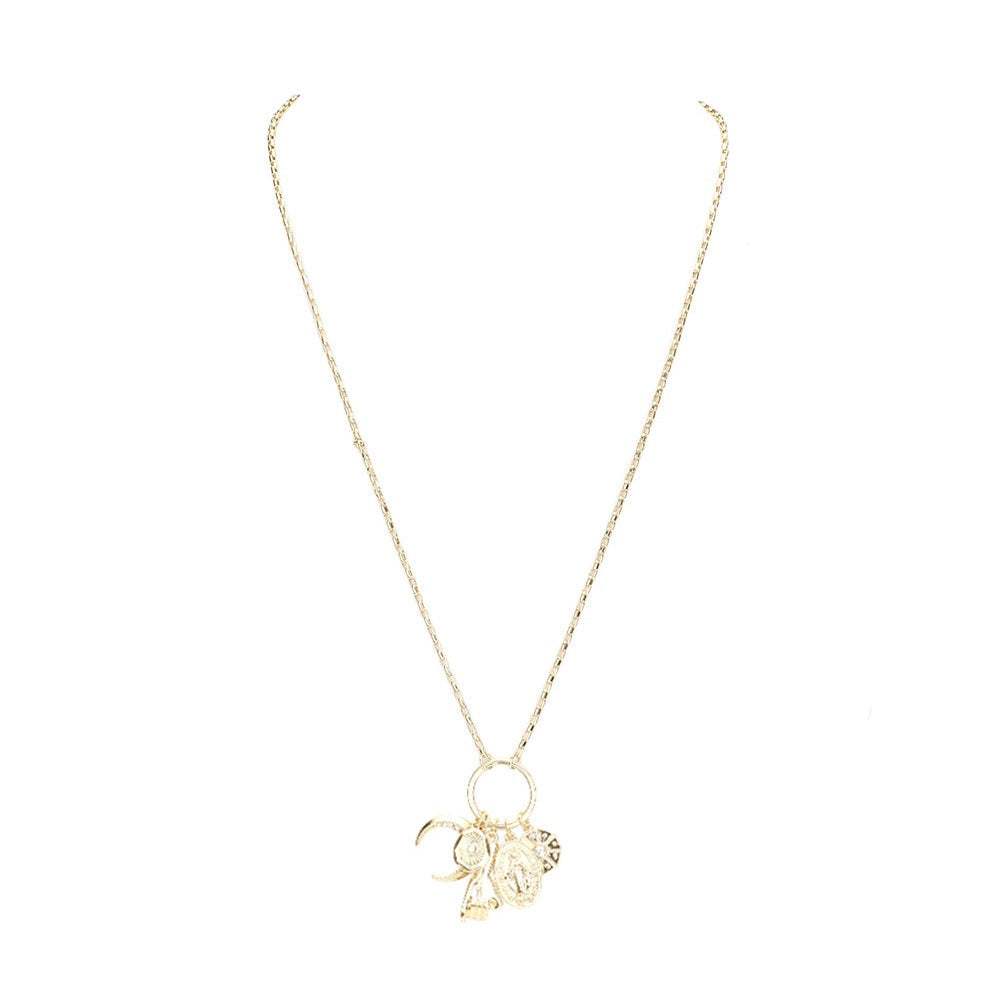 Rhinestone Moon Pinky Promise Virgin Mary Pendant Necklace - Madeline Love - Flyclothing LLC