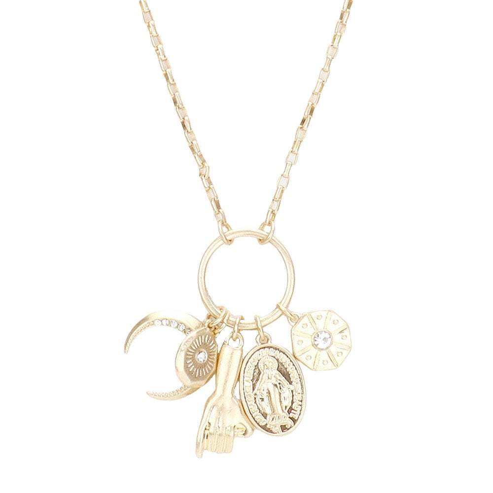 Rhinestone Moon Pinky Promise Virgin Mary Pendant Necklace - Madeline Love - Flyclothing LLC