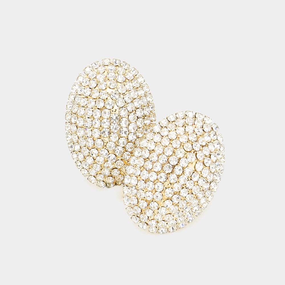 Rhinestone Pave Oval Evening Clip on Earrings - Madeline Love - Flyclothing LLC