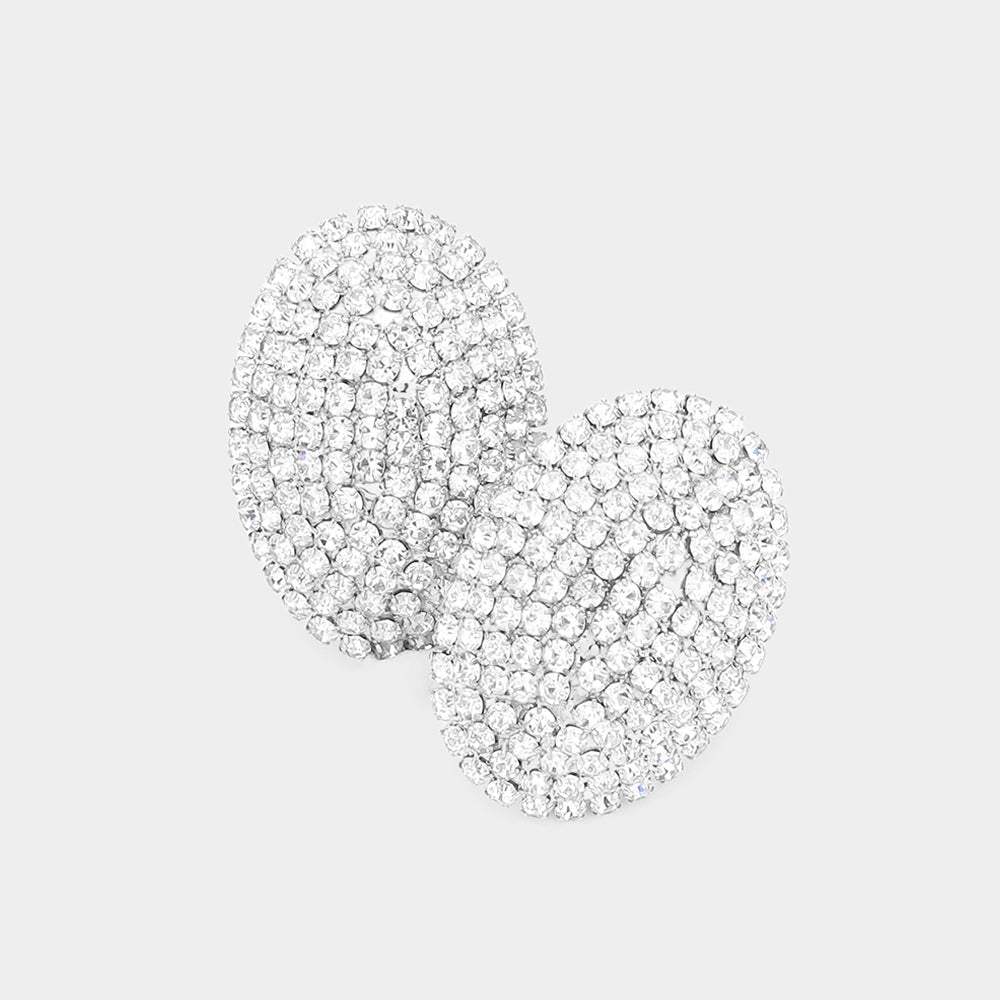 Rhinestone Pave Oval Evening Clip on Earrings - Madeline Love - Flyclothing LLC