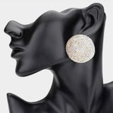 Rhinestone Pave Round Clip on Evening Earrings - Madeline Love - Flyclothing LLC