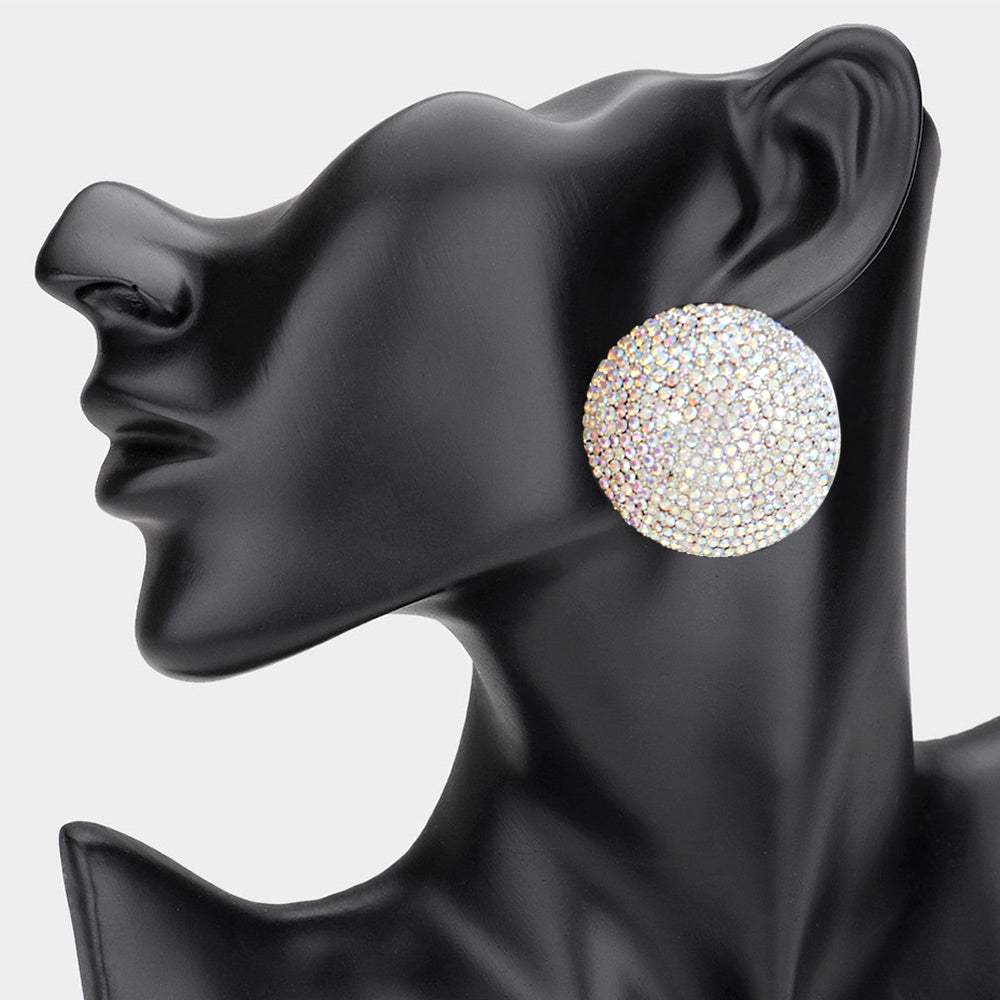 Rhinestone Pave Round Clip on Evening Earrings - Madeline Love - Flyclothing LLC