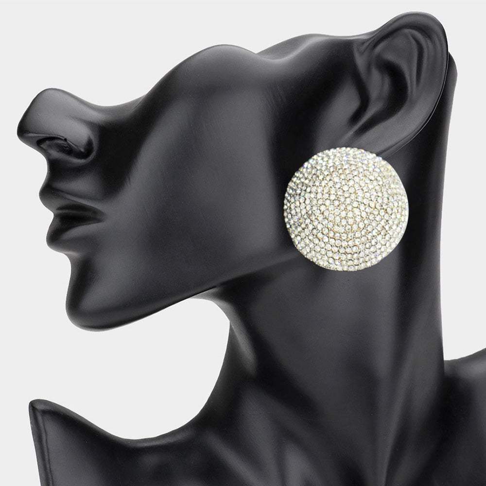 Rhinestone Pave Round Clip on Evening Earrings - Madeline Love - Flyclothing LLC