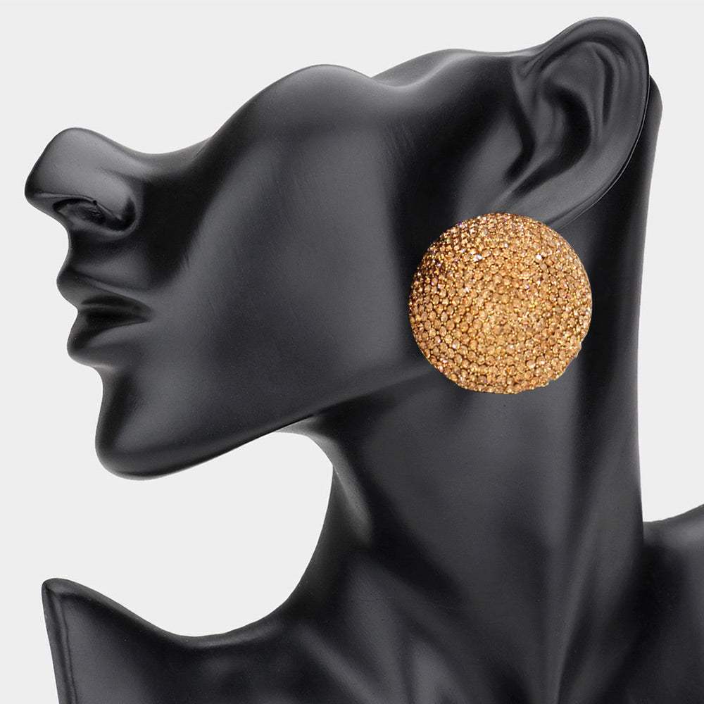 Rhinestone Pave Round Clip on Evening Earrings - Madeline Love - Flyclothing LLC