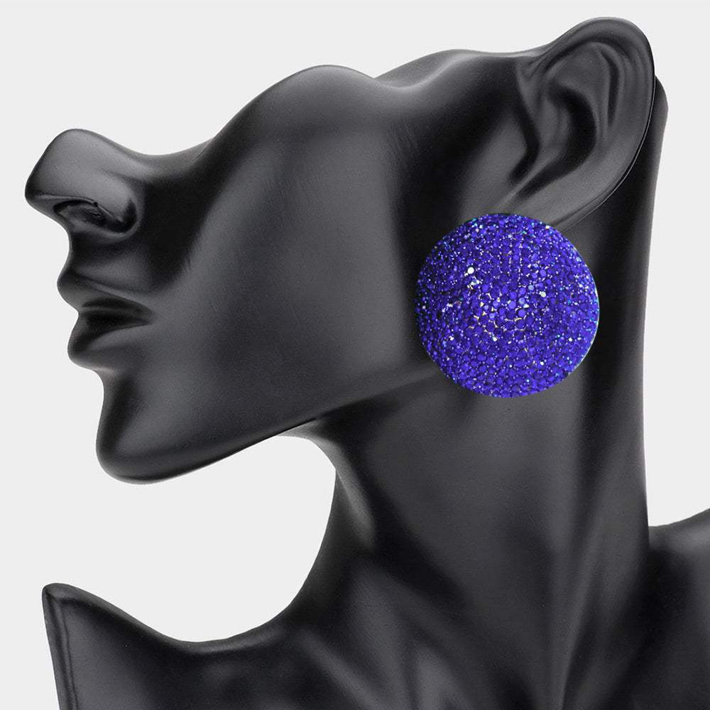 Rhinestone Pave Round Clip on Evening Earrings - Madeline Love - Flyclothing LLC