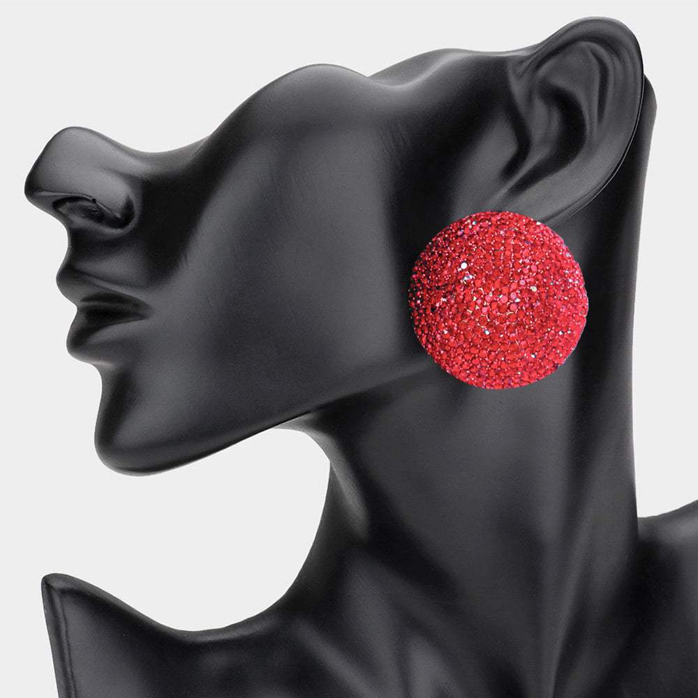 Rhinestone Pave Round Clip on Evening Earrings - Madeline Love - Flyclothing LLC