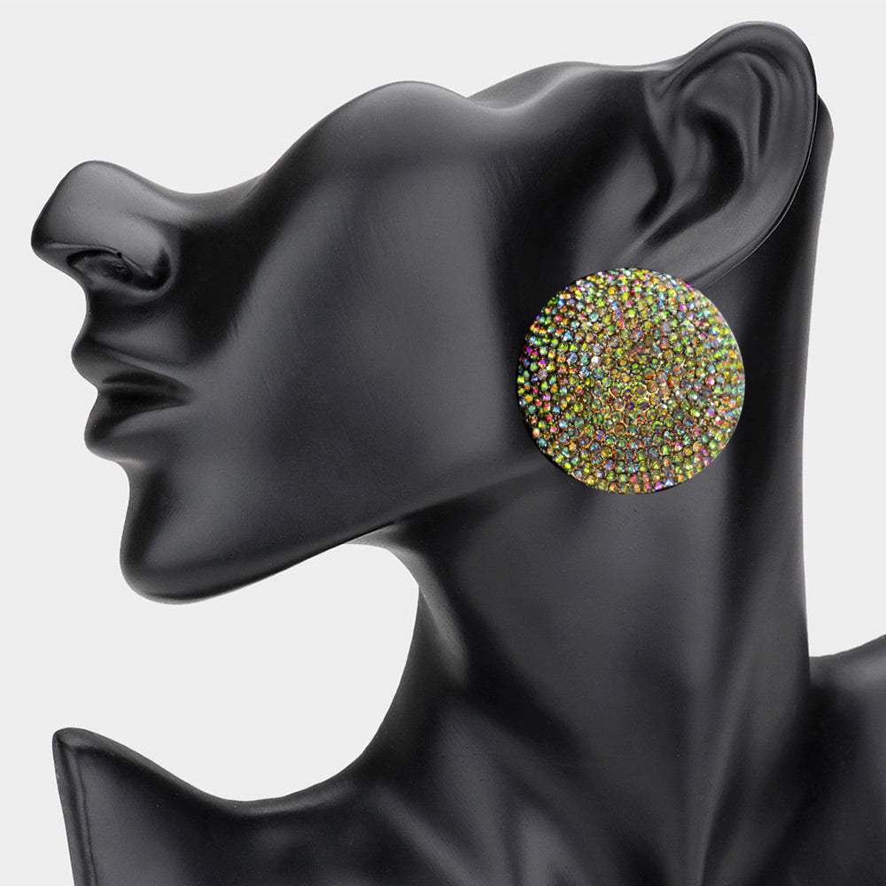 Rhinestone Pave Round Clip on Evening Earrings - Madeline Love - Flyclothing LLC