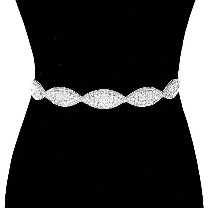 Rhinestone Pave Sash Ribbon Crystal Bridal Sash Wedding Belt Bridal Headband Tie - Madeline Love - Flyclothing LLC