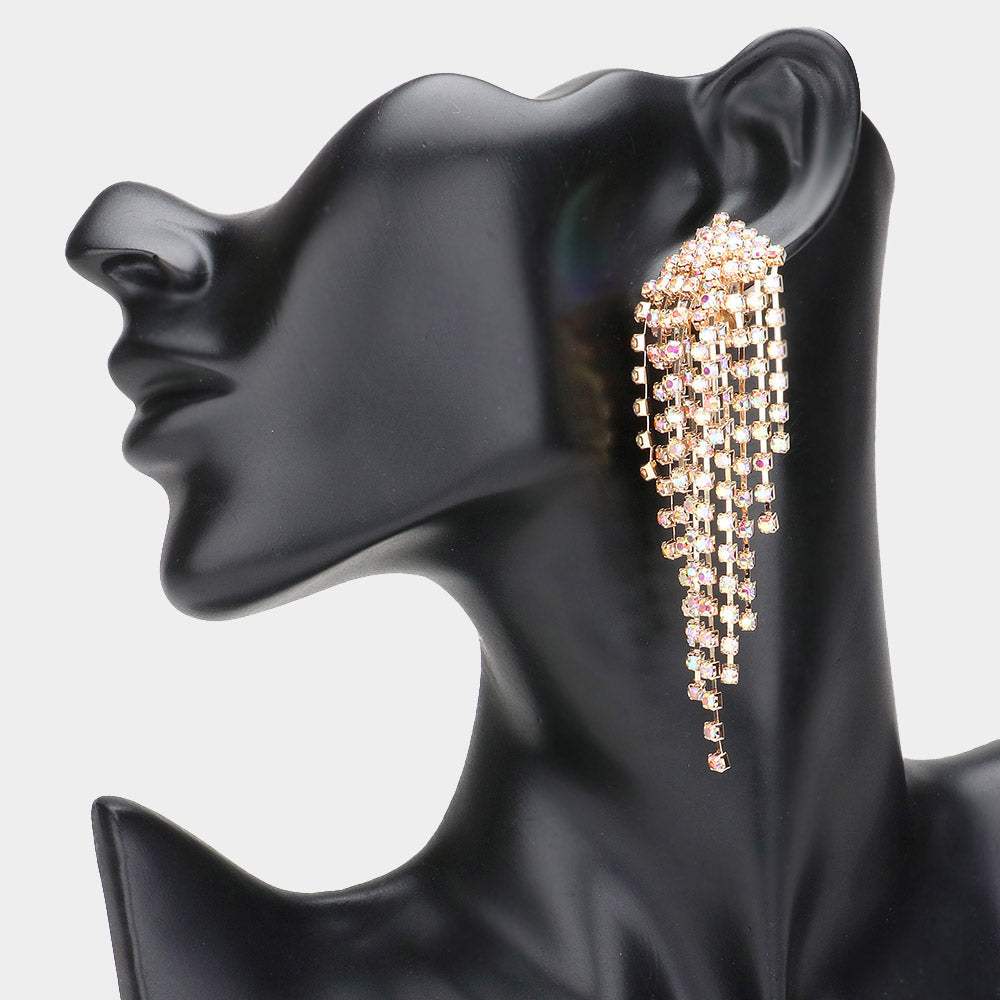 Rhinestone Pave Tassel Clip On Earrings - Madeline Love - Flyclothing LLC