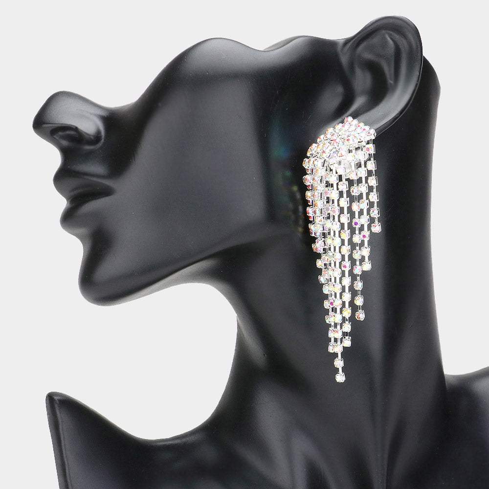 Rhinestone Pave Tassel Clip On Earrings - Madeline Love - Flyclothing LLC