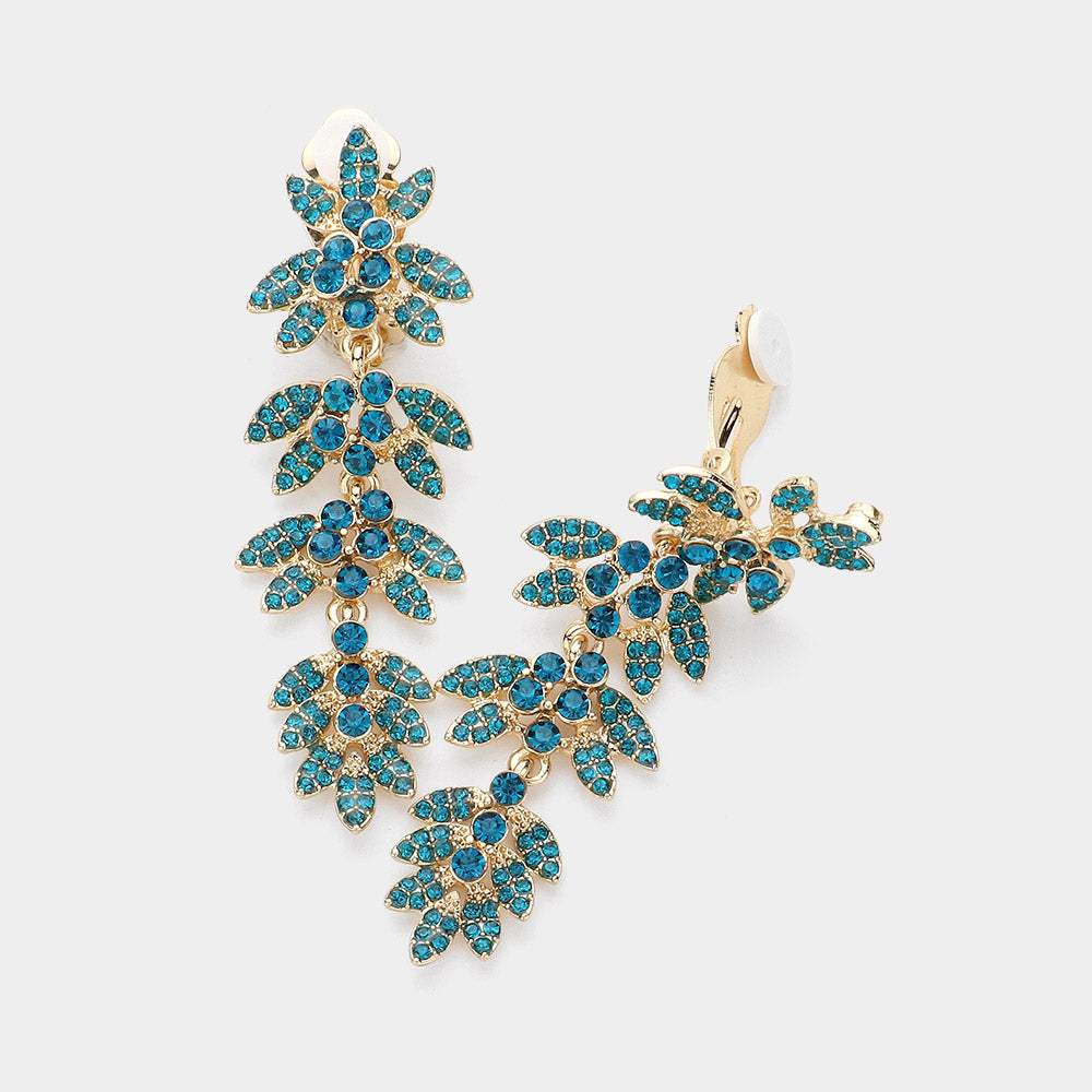 Rhinestone Paved Vine Dropdown Evening Earrings - Madeline Love - Flyclothing LLC