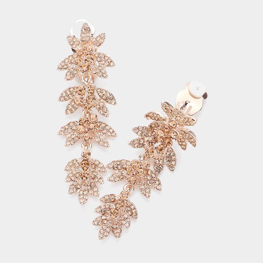 Rhinestone Paved Vine Dropdown Evening Earrings - Madeline Love - Flyclothing LLC