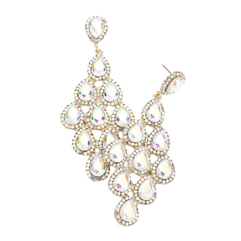 Rhinestone Trim Teardrop Cluster Vine Evening Earrings - Madeline Love - Flyclothing LLC