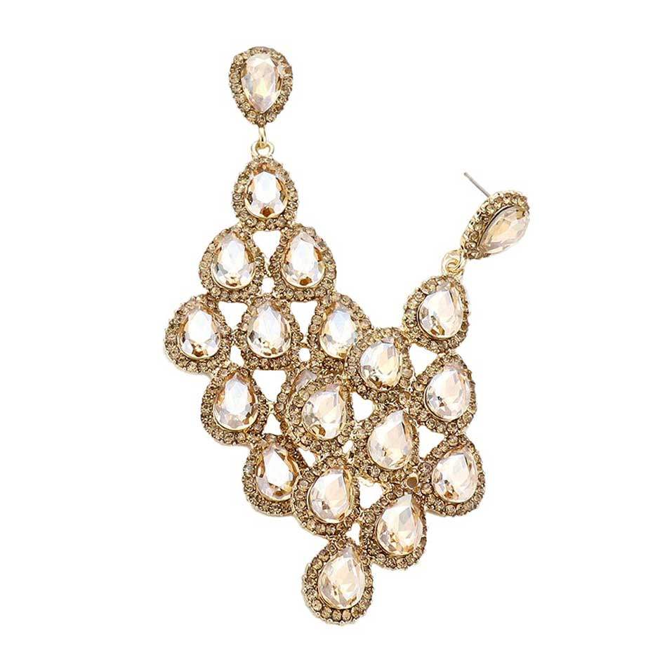 Rhinestone Trim Teardrop Cluster Vine Evening Earrings - Madeline Love - Flyclothing LLC